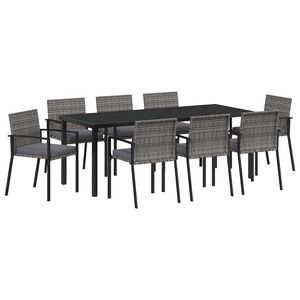 vidaXL Tuin eettafelset 9 pcs Grijs Gepoedercoat staal