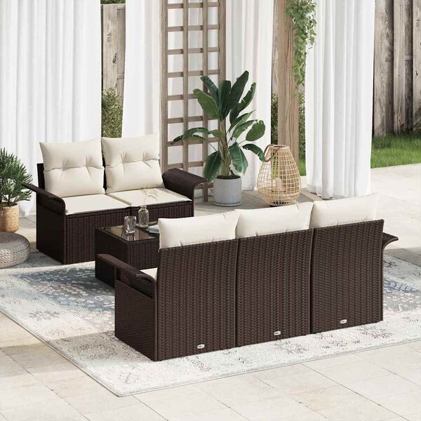 vidaXL Tuin Sofa Set 6 pcs Bruin en Cr&egrave;me Poly rattan, staal en glas