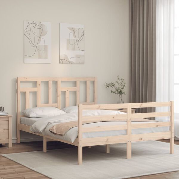 vidaXL Bedframe met hoofdbord massief hout 140x190 cm
