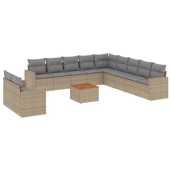 vidaXL 12-delige Loungeset met kussens poly rattan beige