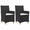 vidaXL Tuinstoelen 2 st met kussens poly rattan en massief hout zwart