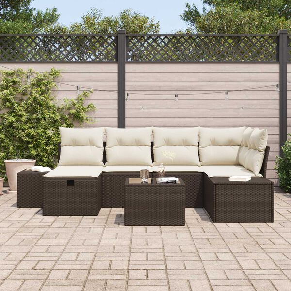 vidaXL Tuin Sofa Set met kussen 7 pcs Bruin poly rattan