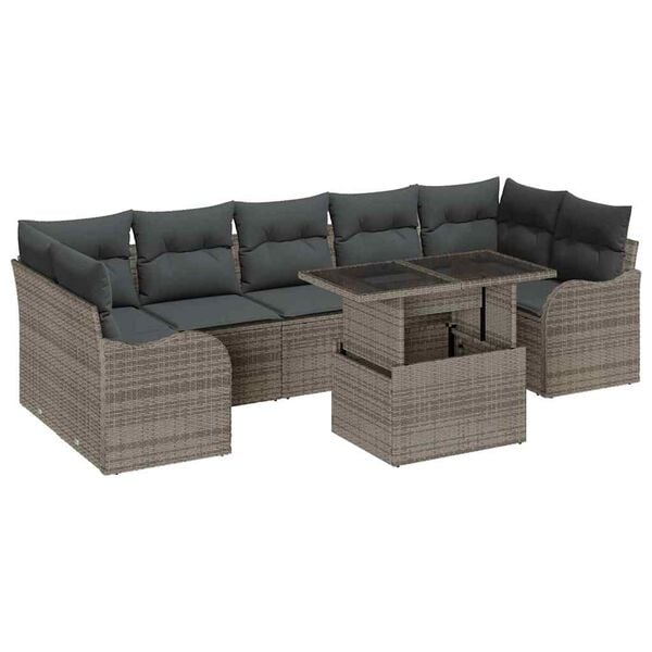 vidaXL Tuin Sofa Set met kussen met opslag 8 pcs Grijs Poly riet