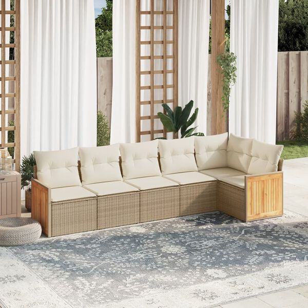 vidaXL 6-delige Loungeset met kussens poly rattan beige