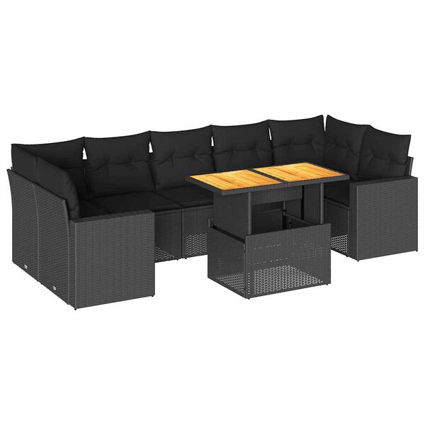 vidaXL 8-delige Loungeset met kussens poly rattan zwart