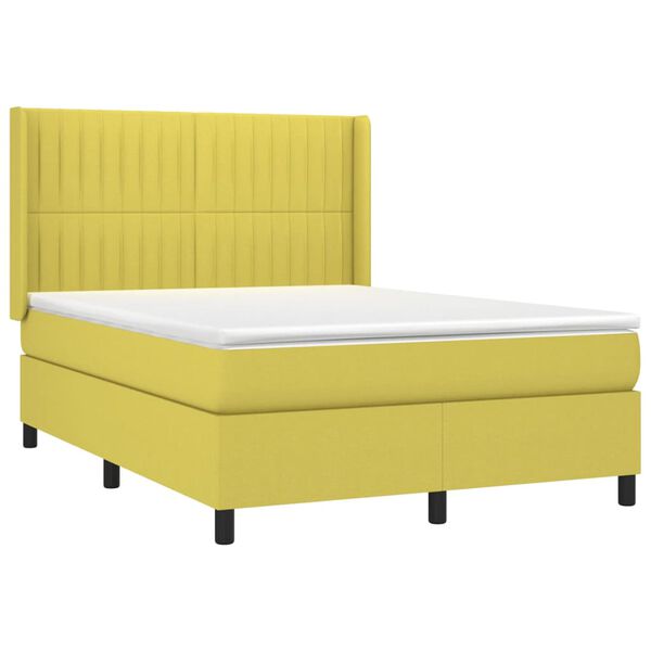 vidaXL Boxspring met matras en LED stof groen 140x190 cm