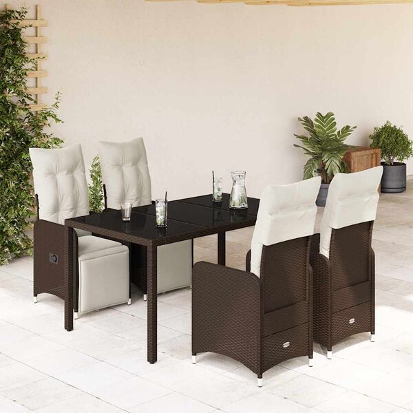 vidaXL 5-delige Bistroset met kussens poly rattan bruin