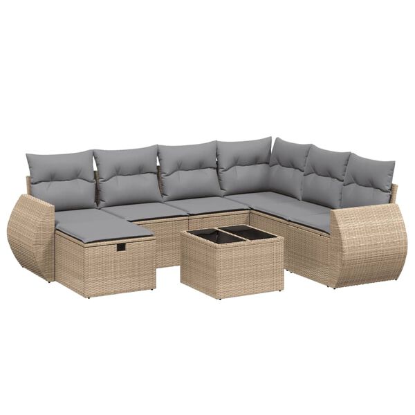 vidaXL 8-delige Loungeset met kussens poly rattan gemengd beige