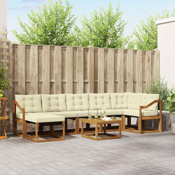 vidaXL Buiten bankenset met kussen 8 pcs Natuurlijk en Cr&egrave;me