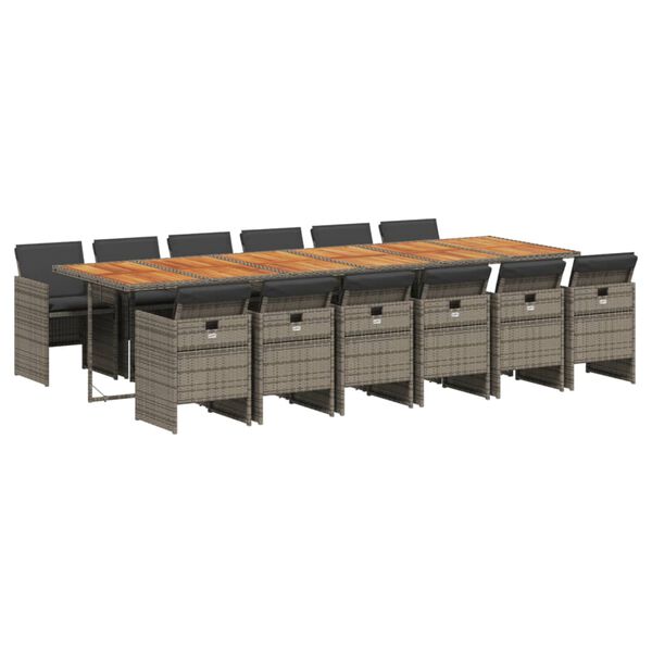 vidaXL 13-delige Tuinset met kussens poly rattan grijs