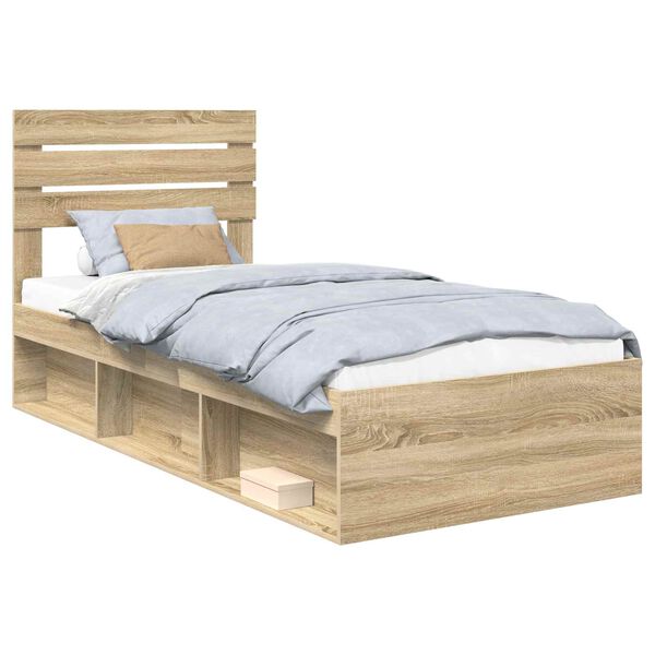 vidaXL Bedframe met hoofdeinde Sonoma 90 x 190 cm Massief grenenhout