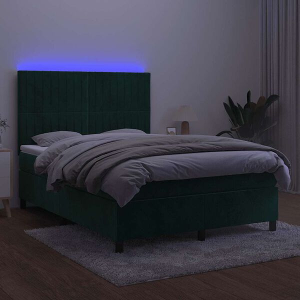vidaXL Boxspring met matras en LED fluweel donkergroen 140x190 cm