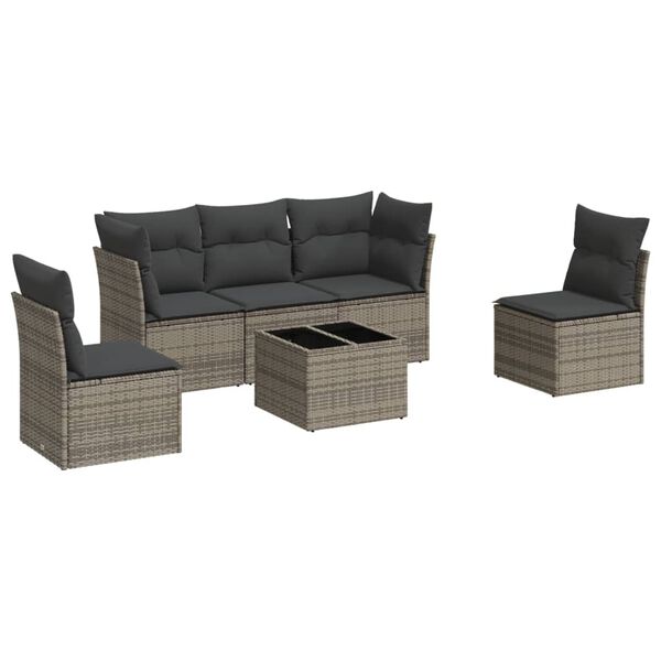 vidaXL 6-delige Loungeset met kussens poly rattan grijs