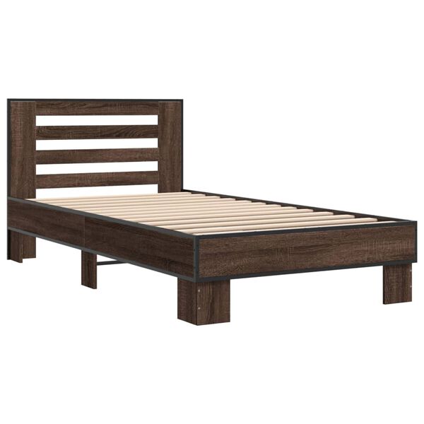 vidaXL Bedframe bewerkt hout en metaal bruin eikenkleurig 90x190 cm