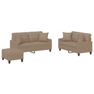 vidaXL 3-delige Loungeset met kussens kunstleer cappuccinokleurig