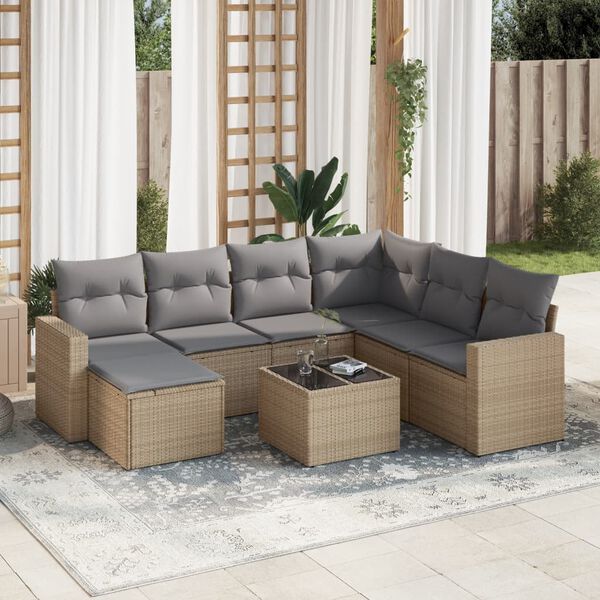 vidaXL 8-delige Loungeset met kussens poly rattan beige