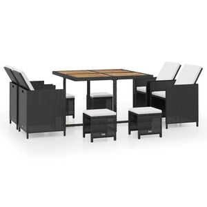 vidaXL 9-delige Tuinset poly rattan en acaciahout zwart