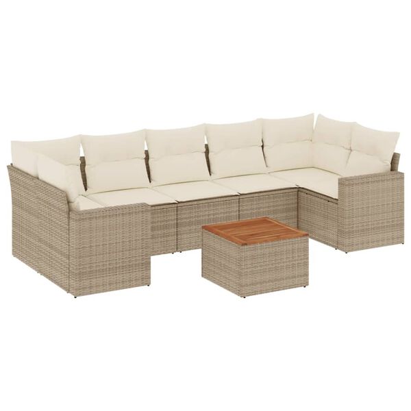 vidaXL 8-delige Loungeset met kussens poly rattan beige