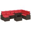 vidaXL Tuin Sofa Set met opslag 9 pcs Bruin en Rood poly rattan