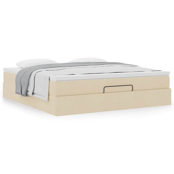 vidaXL Ottoman bed met matras 160x200cm stof cr&egrave;mekleurig
