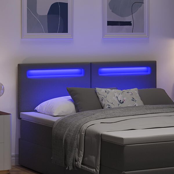 vidaXL LED Hoofdbord Grijs 160 cm Nep Leer