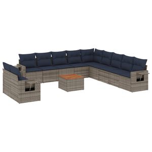vidaXL 12-delige tuinbankset met kussens, grijs polyrotan