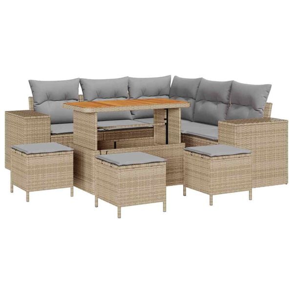 vidaXL Tuin Sofa Set met kussen met opslag 9 pcs Beige en Licht Grijs