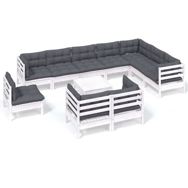 vidaXL 11-delige Loungeset met kussens massief grenenhout wit