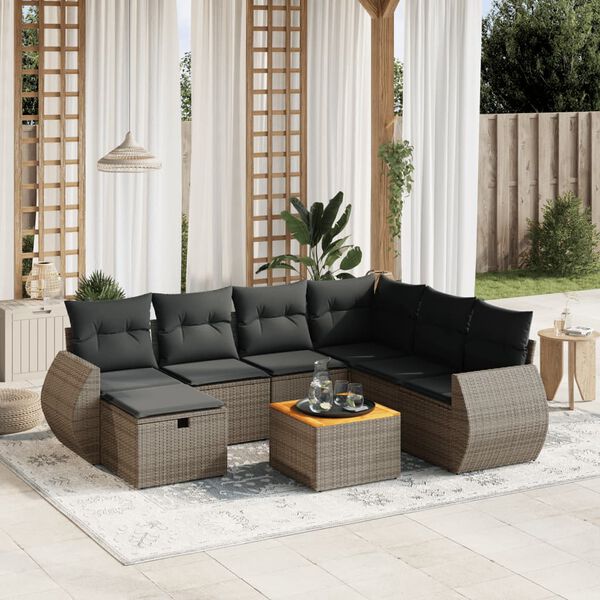 vidaXL 8-delige Loungeset met kussens poly rattan grijs