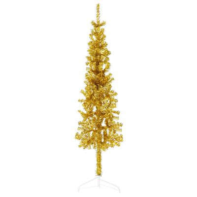 vidaXL Kunstkerstboom half met standaard smal 150 cm goudkleurig