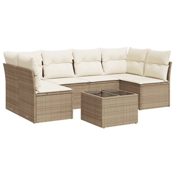 vidaXL 7-delige Loungeset met kussens poly rattan beige