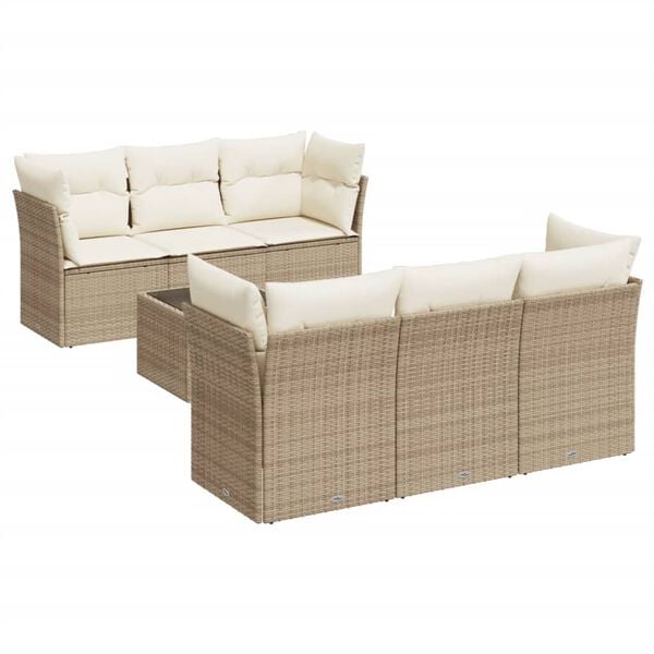 vidaXL 7-delige Loungeset met kussens poly rattan beige