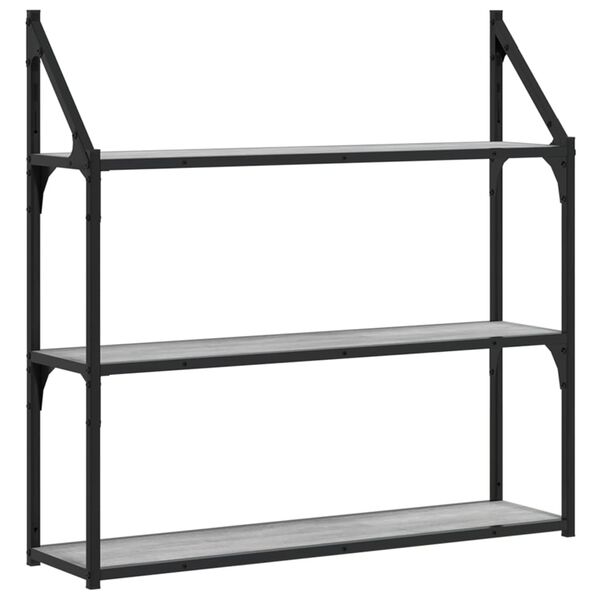 vidaXL Wandrek 3-laags 80x21x78,5 cm bewerkt hout grijs sonoma