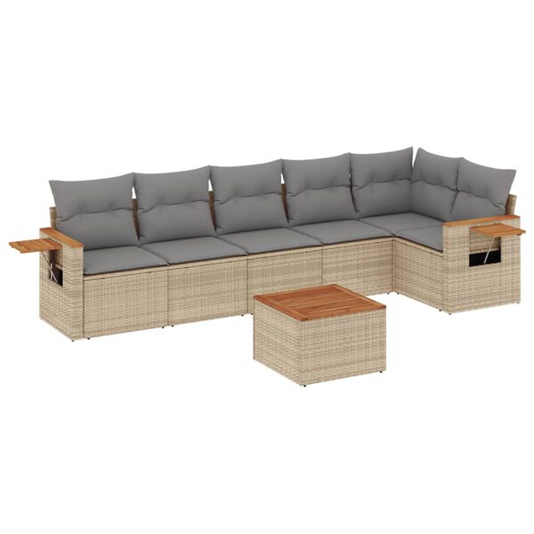 vidaXL 7-delige Loungeset met kussens poly rattan beige