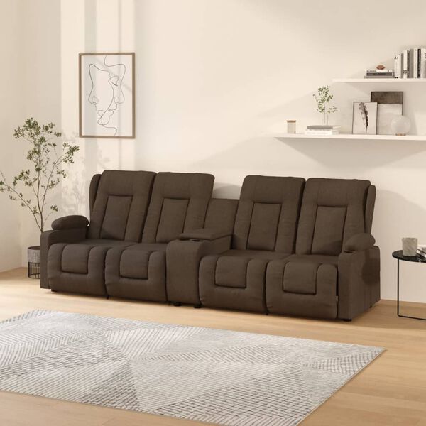 vidaXL Massagestoel 4-zits verstelbaar met bekerhouders stof bruin