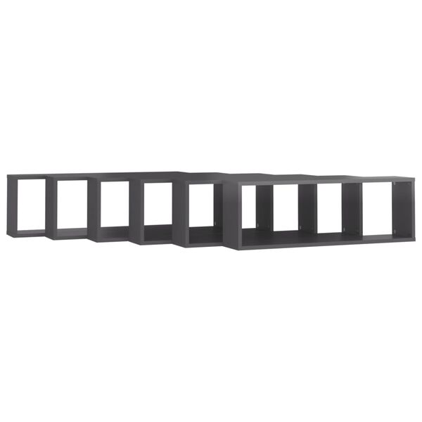 vidaXL Wandschap kubus 6 st 80x15x26,5 cm bewerkt hout hoogglans grijs