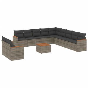 vidaXL 12-delige Loungeset met kussens poly rattan grijs