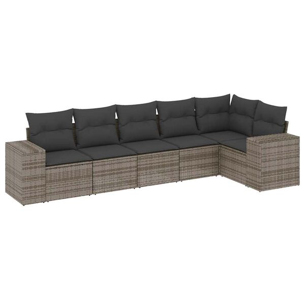 vidaXL 6-delige Loungeset met kussens poly rattan grijs