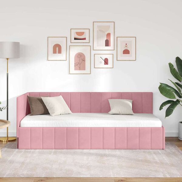 vidaXL Hoekbedframe met hoofdeinde Roze 80 cm x 200 cm Fluweel