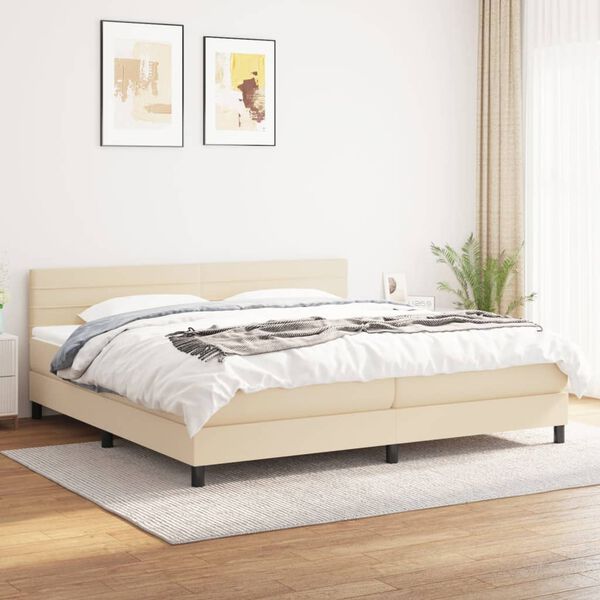 vidaXL Boxspring met matras stof cr&egrave;mekleurig 200x200 cm