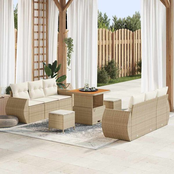 vidaXL Tuin Sofa Set met kussen met opslag 9 pcs Beige poly rattan