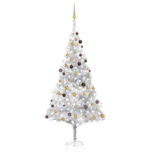 vidaXL Kunstkerstboom met verlichting en kerstballen 240 cm PET zilver