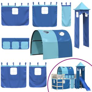 vidaXL Gordijnen voor hoogslaper met tunnel en toren blauw