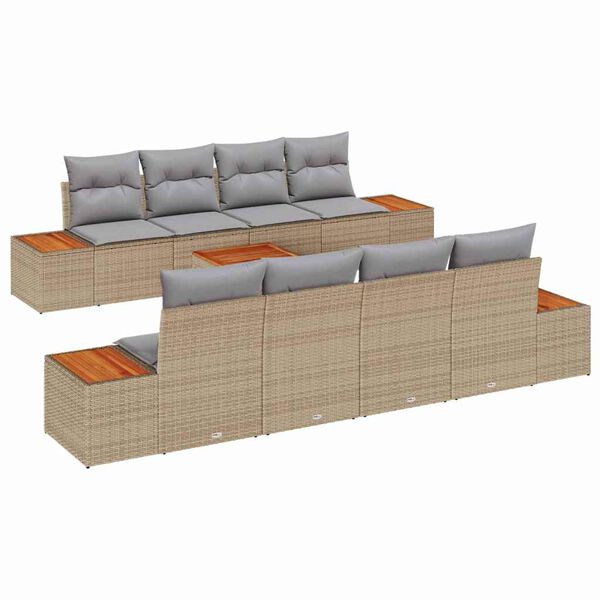 vidaXL Tuin Sofa Set met kussen 9 pcs Beige Poly riet