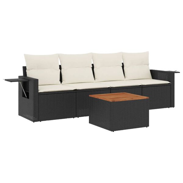 vidaXL 5-delige Loungeset met kussens poly rattan zwart
