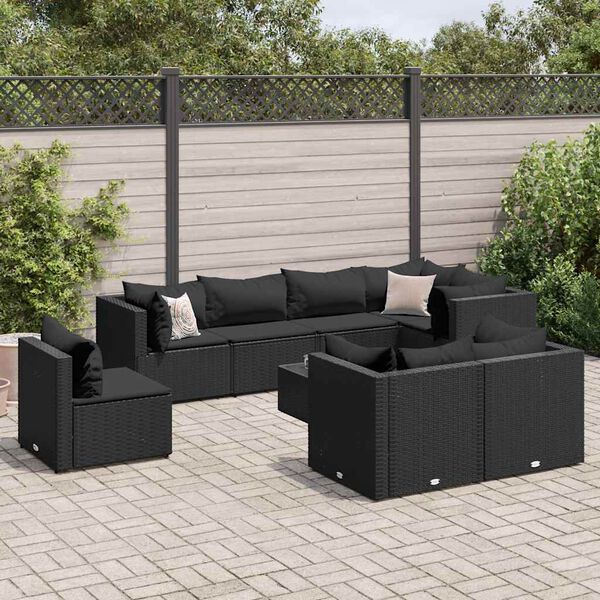 vidaXL 8-delige Loungeset met kussens poly rattan zwart