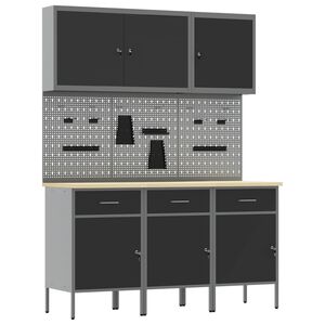 vidaXL Werk kast met lade met slot 8 st Zwart Engineered hout en staal