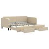 vidaXL Slaapbank met onderschuifbed en lades 90x200 cm stof cr&egrave;mekleur