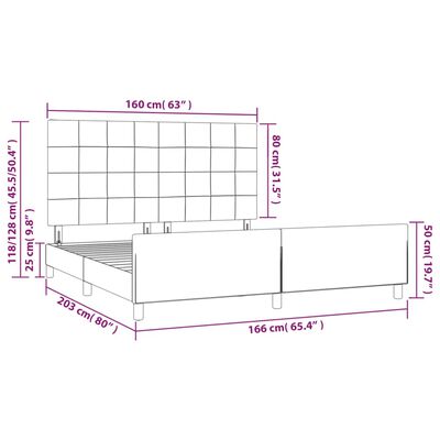 vidaXL Bedframe met hoofdeinde fluweel donkergrijs 160x200 cm