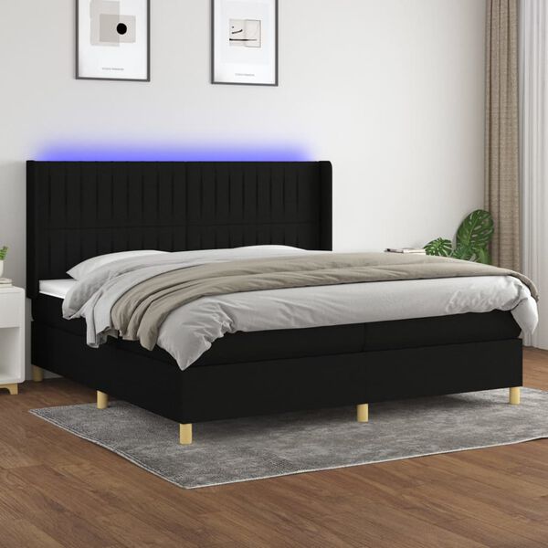 vidaXL Boxspring met matras en LED stof zwart 200x200 cm